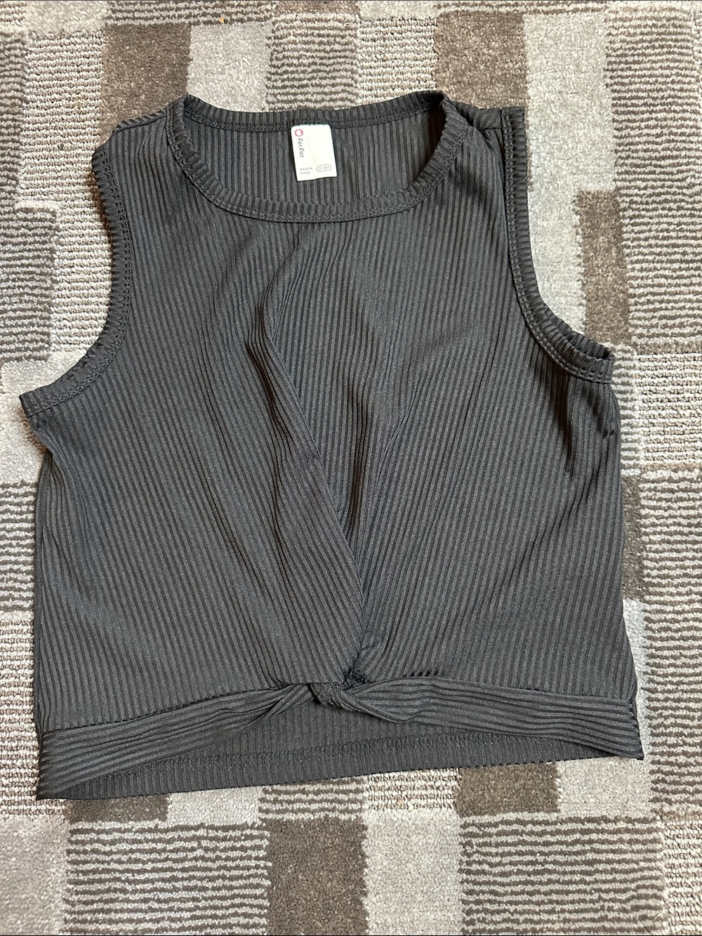 PatPat Black Ribbed Twist-Front Tank